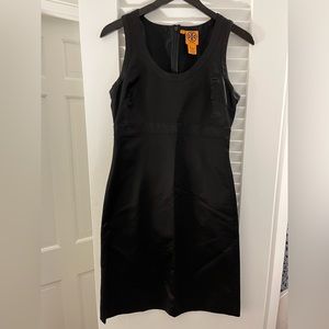 Tory Burch Black Satin Fitted Dress with Stitching size 2